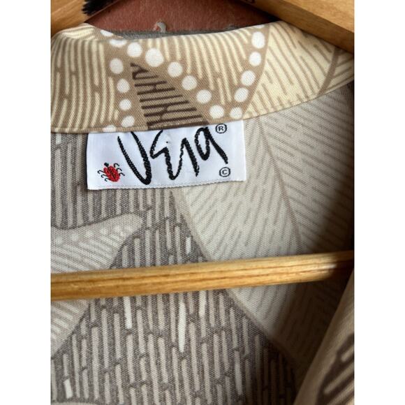 Women's Career Blouse Vintage 70s Long Sleeve Button Up Brown Paisley Size XL - Picture 2 of 5